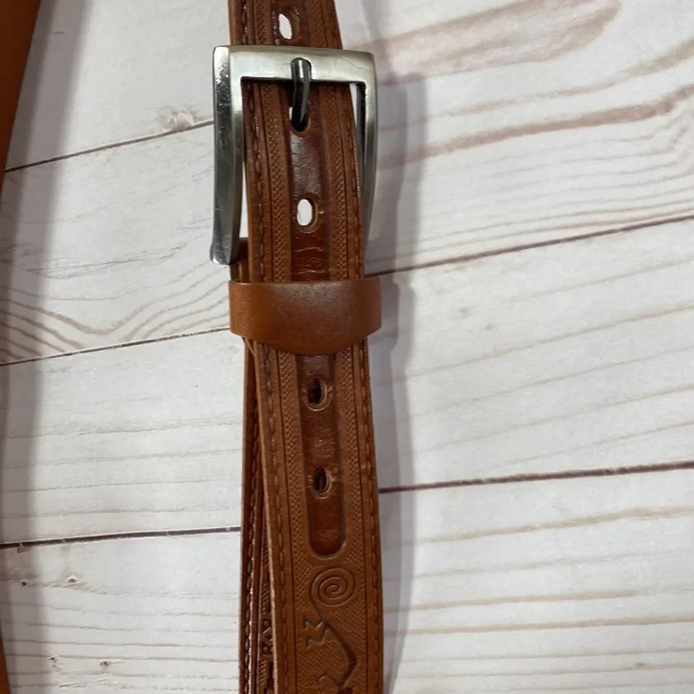 Nazca Lines Designs Men's Genuine Leather Cognac Belt